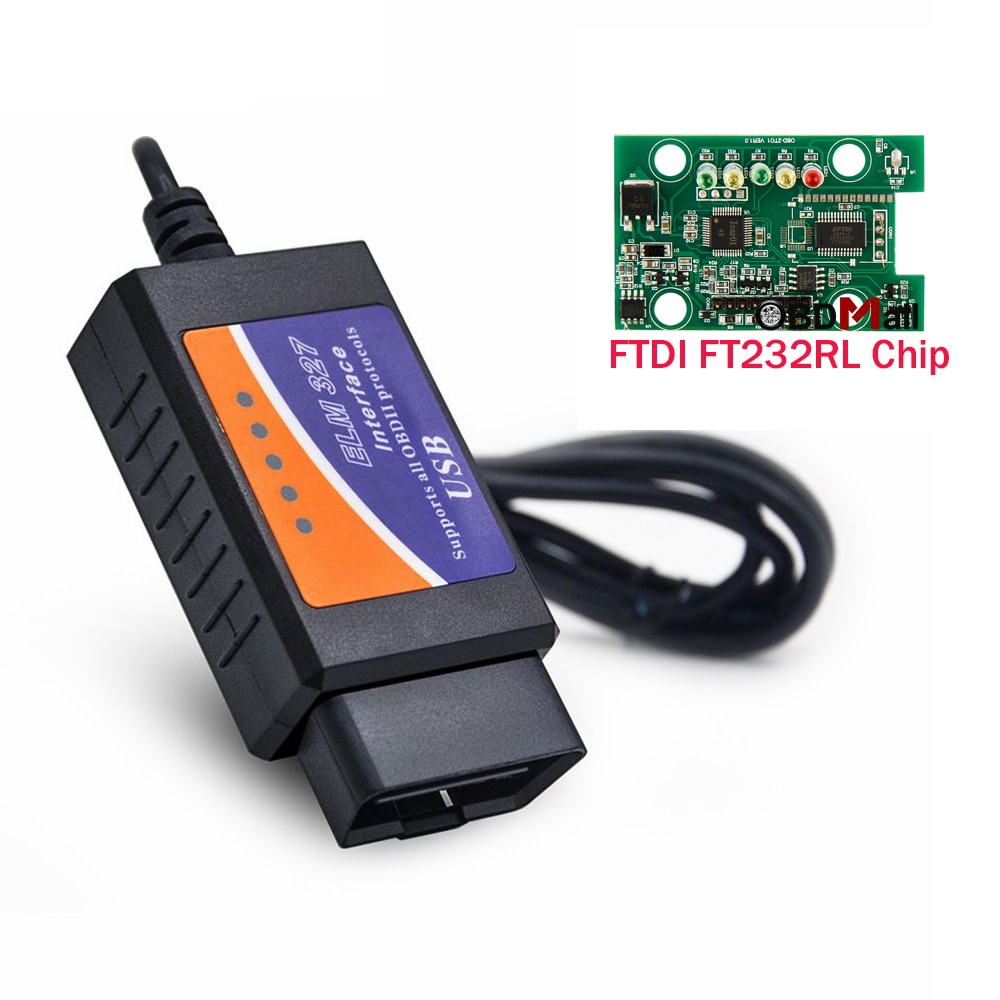 ELM327 USB OBD2 FTDI FT232RL Chip OBD II Scanner Automotive for PC EML 327 V1.5 ODB2 Interface Diagnostic Tool ELM 327 USB V 1.5