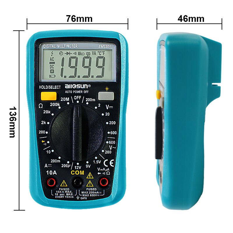 EM3301/EM3302 Digital Multimeter Pocket Portable AC/DC Ammeter Voltage ohm Tester Current Ohm With Backlight