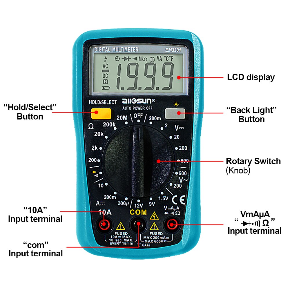 EM3301/EM3302 Digital Multimeter Pocket Portable AC/DC Ammeter Voltage ohm Tester Current Ohm With Backlight