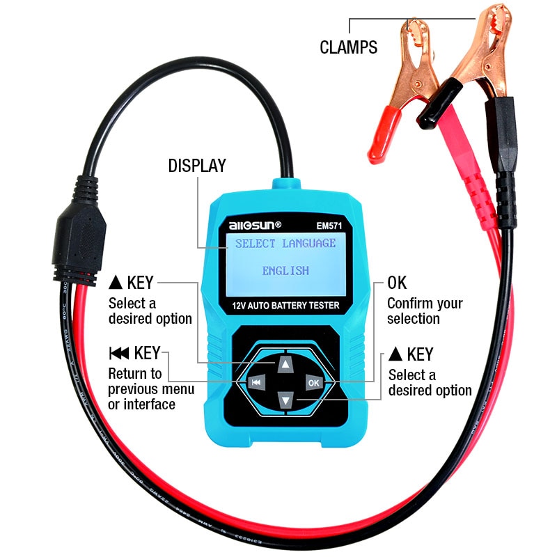 EM571 12V Automotive Digital Car Battery Tester 100-2000 CCA LCD Cranking Charging Tester  Diagnostic Tool