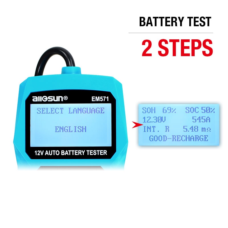 EM571 12V Automotive Digital Car Battery Tester 100-2000 CCA LCD Cranking Charging Tester  Diagnostic Tool