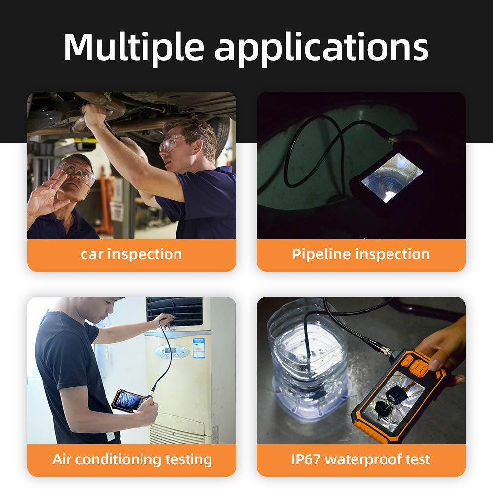 Endoscope with Two Cameras 4.3inch Screen Endoscopic Single Double Lens Pipe Borescope 7 Led Lights Car Inspection Mini Camera