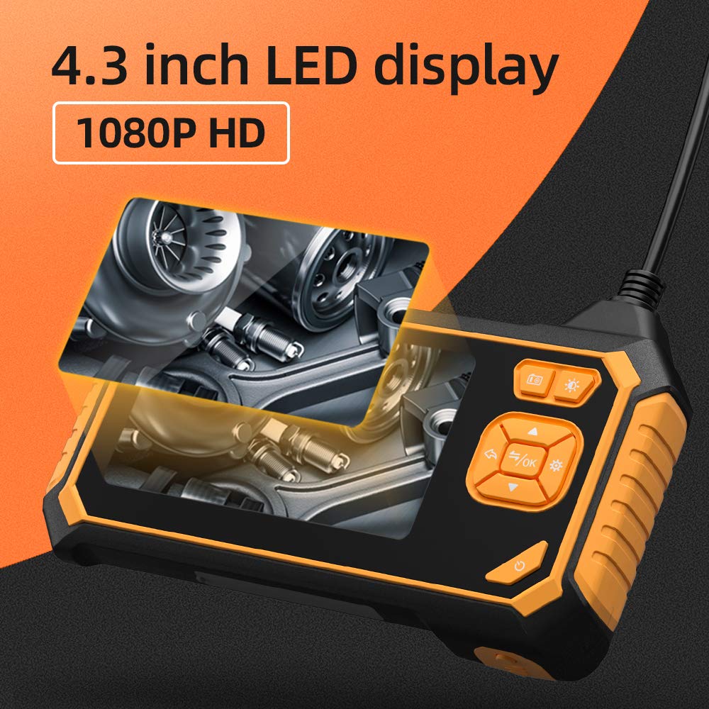 Endoscope with Two Cameras 4.3inch Screen Endoscopic Single Double Lens Pipe Borescope 7 Led Lights Car Inspection Mini Camera