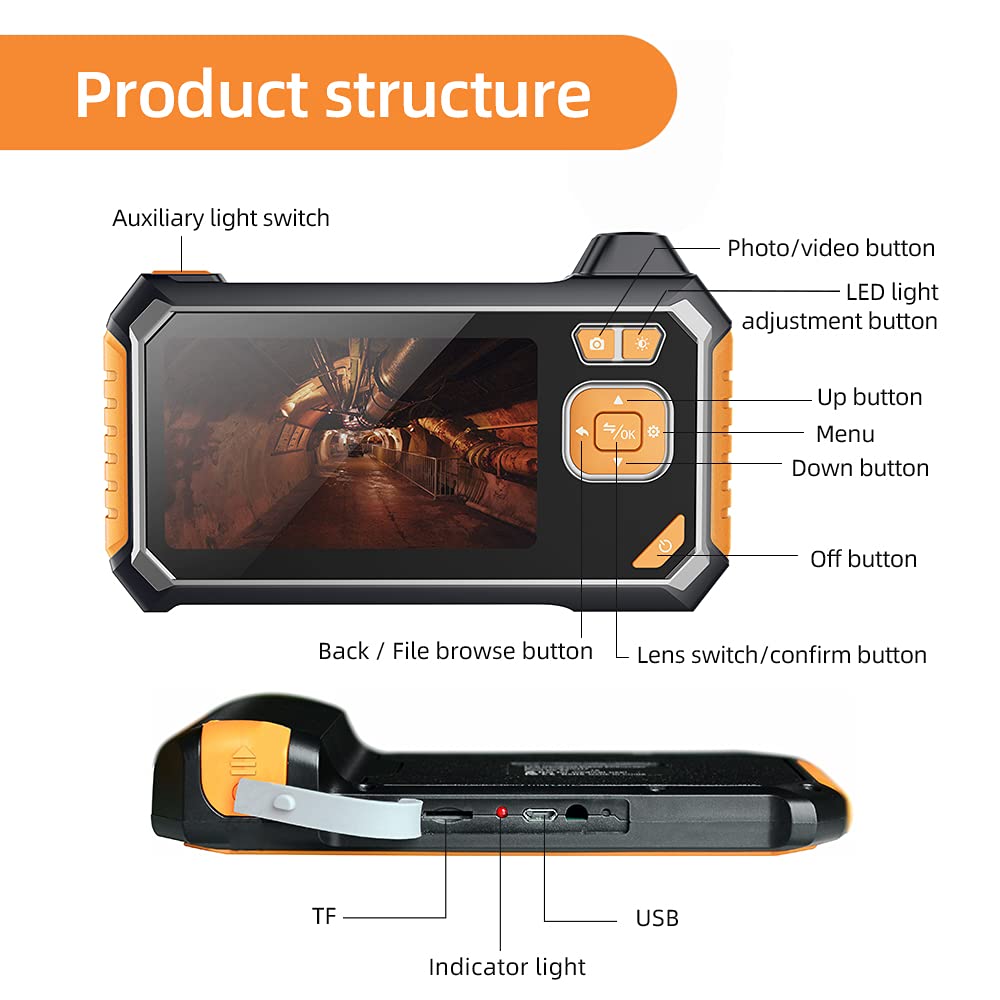 Endoscope with Two Cameras 4.3inch Screen Endoscopic Single Double Lens Pipe Borescope 7 Led Lights Car Inspection Mini Camera