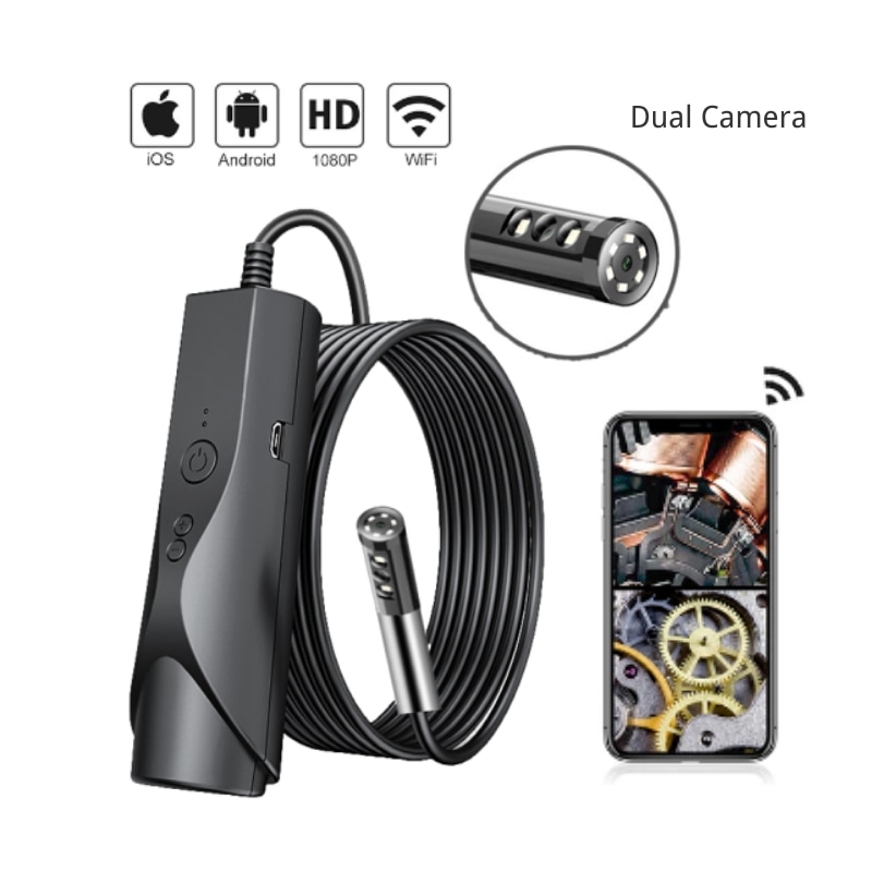 8mm Dual Lens WIFI Dual Lens Endoscope Camera Flexible Surveillance Borescope for Pipeline Car Engine Inspection IOS Android Phone