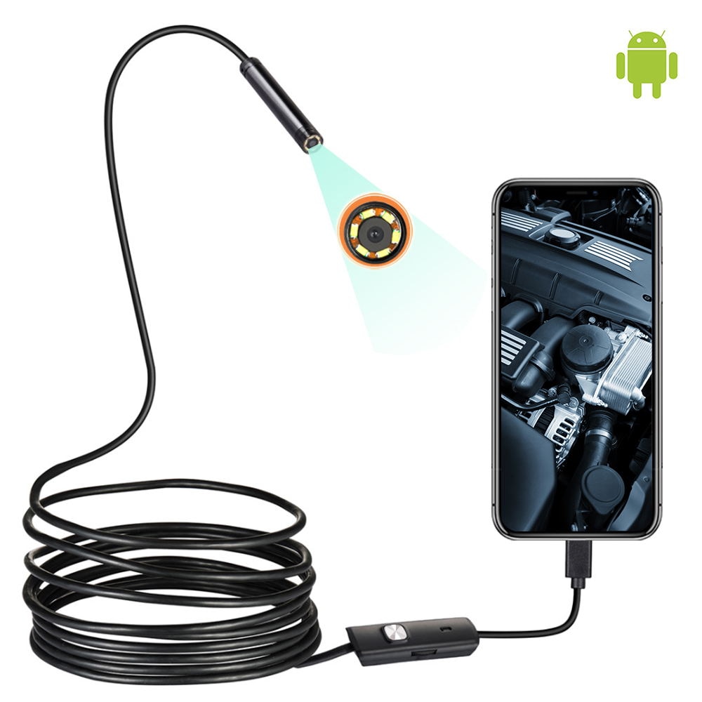 Mini Endoscope Camera Waterproof Endoscope Borescope Adjustable Soft Wire 6 LEDS 7mm Android Type-C USB Inspection Camea for Car