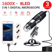 Endoscope Camera 3 In 1 New Portable HD 1600X 2MP Zoom Microscope 8 LED Micro USB Camera Type-c Digital Handheld Magnifier