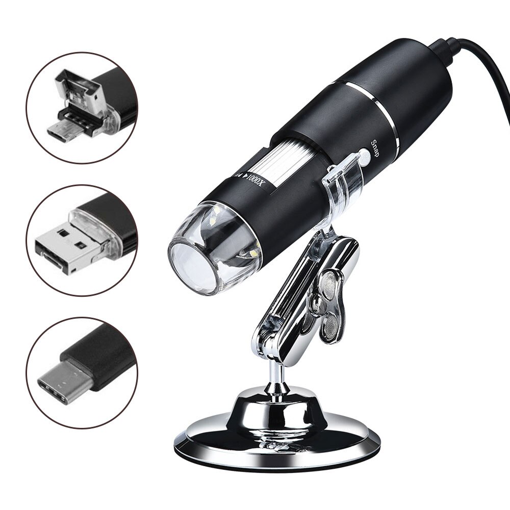 Endoscope Camera 3 In 1 New Portable HD 1600X 2MP Zoom Microscope 8 LED Micro USB Camera Type-c Digital Handheld Magnifier