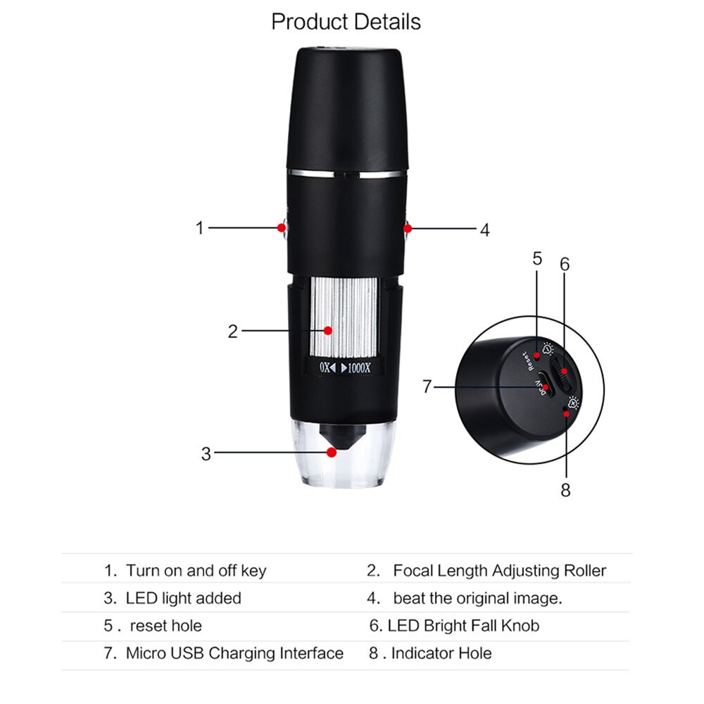 Endoscope Camera 3 In 1 New Portable HD 1600X 2MP Zoom Microscope 8 LED Micro USB Camera Type-c Digital Handheld Magnifier