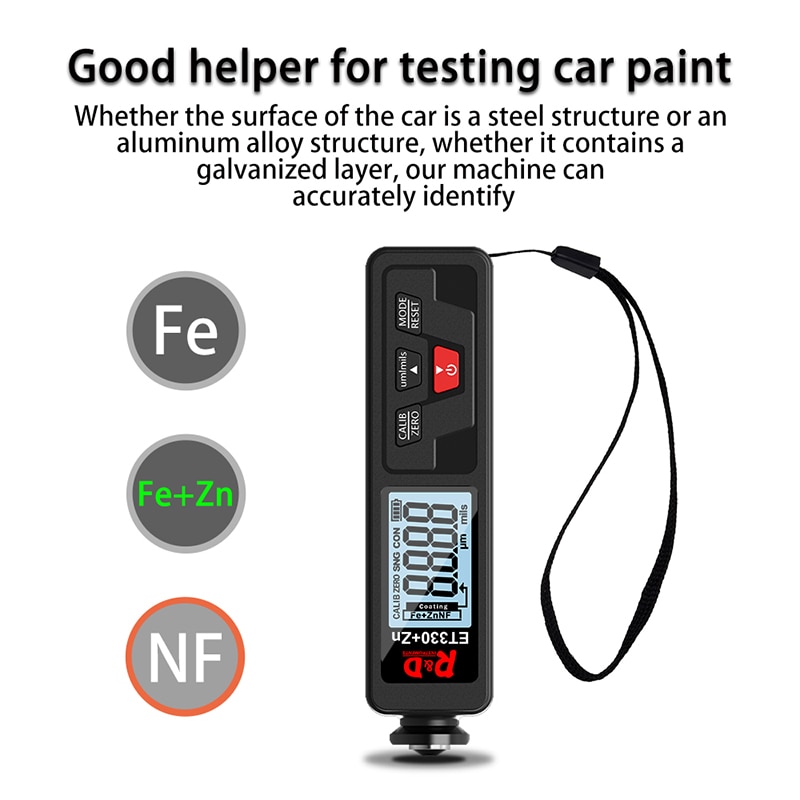 ET330+ZN Car Paint Thickness Gauge Portable Coating Thickness Gauge for Car 0-1500um Fe & NFe Coating Tester Meter
