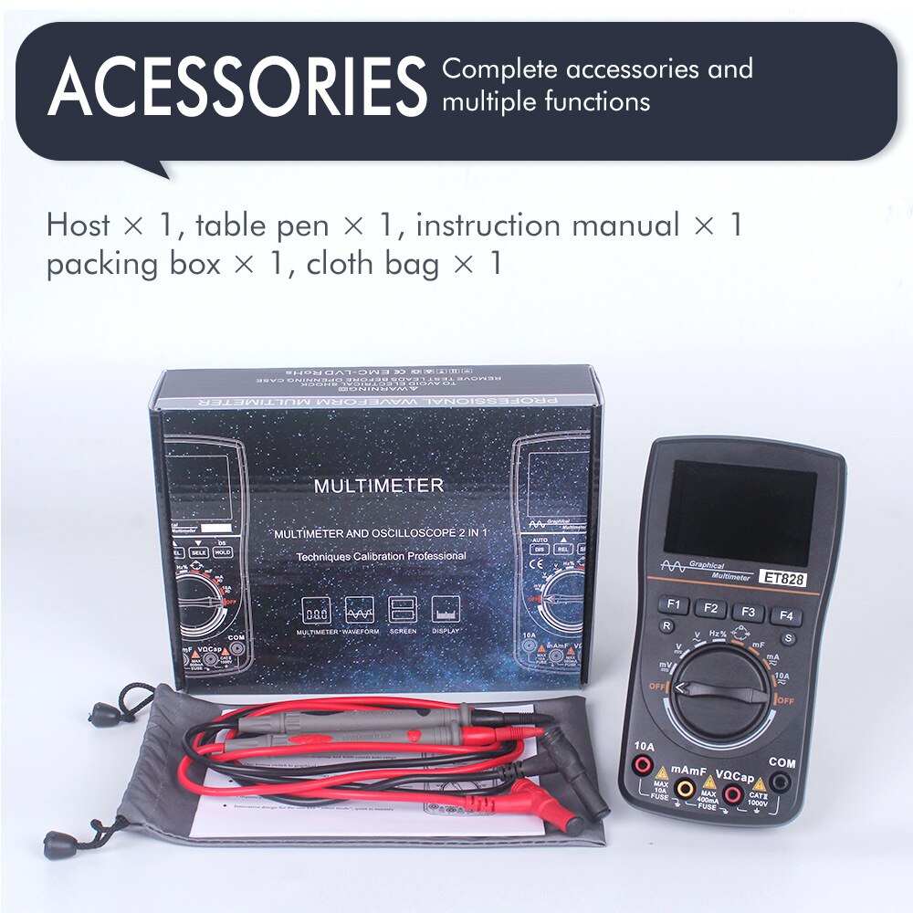 ET828 2 In 1 Intelligent Digital Oscilloscope Auto Range Graphical Multimeter 2.4