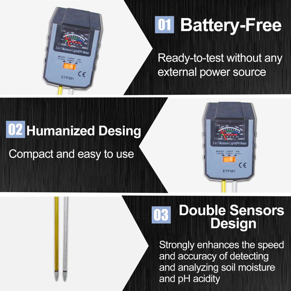 ETP301 Plant Flowers Garden PH Moisture Light Tester hydroponics Analyzer Farming