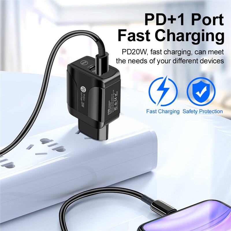 EU Plug 20W QC3.0 Fast Charger USB Charging PD USB Quick Charger Adapter For iPhone 12 Samsung Xiaomi Smart phone charger