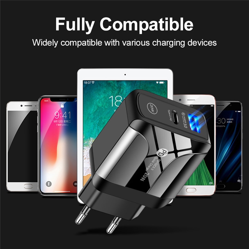 EU Plug 20W QC3.0 Fast Charger USB Charging PD USB Quick Charger Adapter For iPhone 12 Samsung Xiaomi Smart phone charger