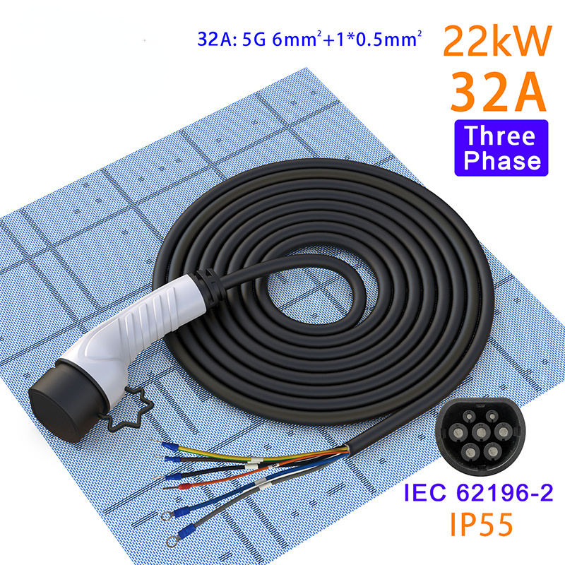 EV Charger Cable Type2 Plug 3Phase 32A 22KW Female Adapter IEC62196-2 Connector for Electric Vehicle Car Charging Station
