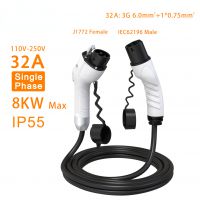 EV Charger Plug 32A Type1 Cable SAEJ1772 to Type2 IEC62196-2 Cord 16A with 5m Cable for Electric Vehicle Charging Station