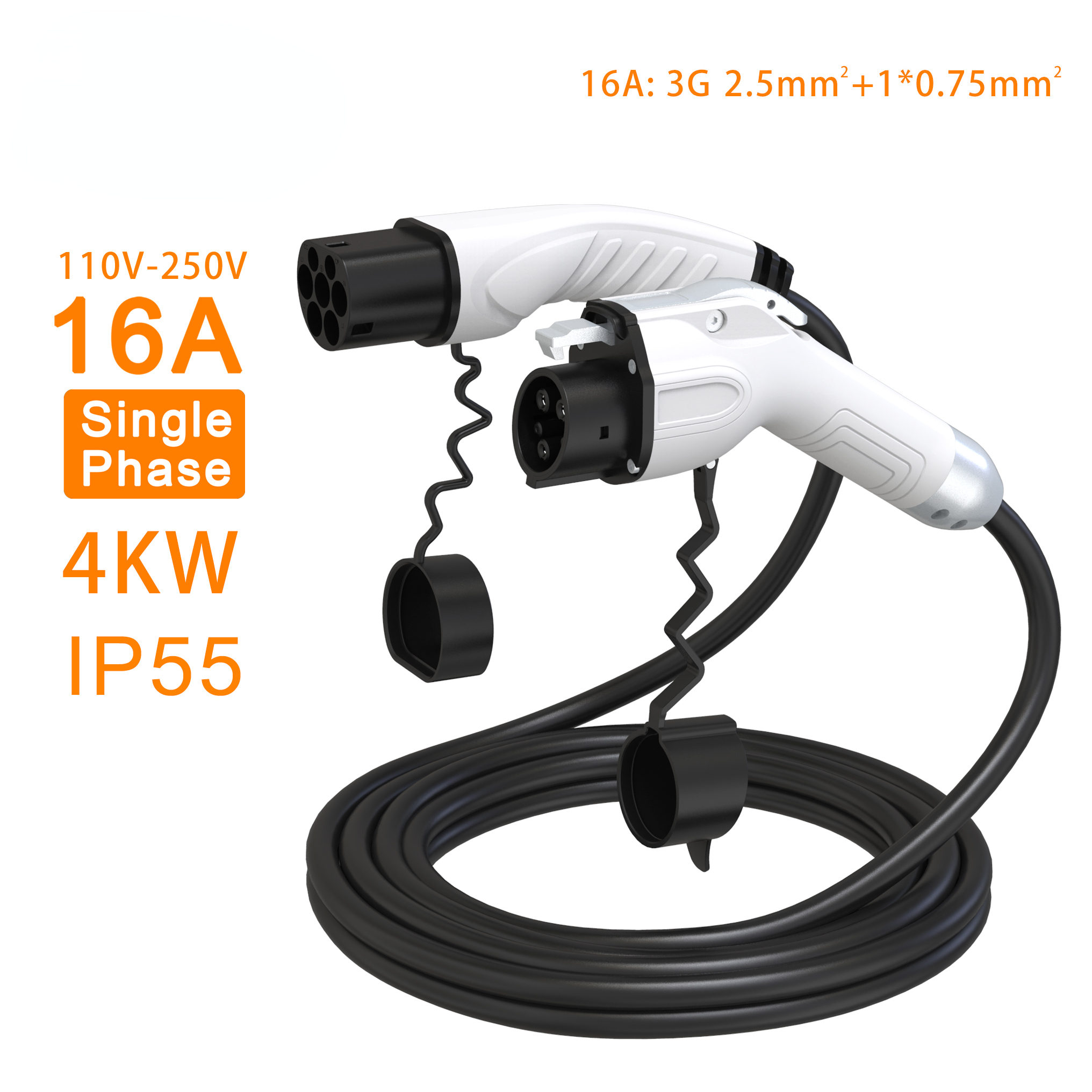 EV Charger Plug 32A Type1 Cable SAEJ1772 to Type2 IEC62196-2 Cord 16A with 5m Cable for Electric Vehicle Charging Station