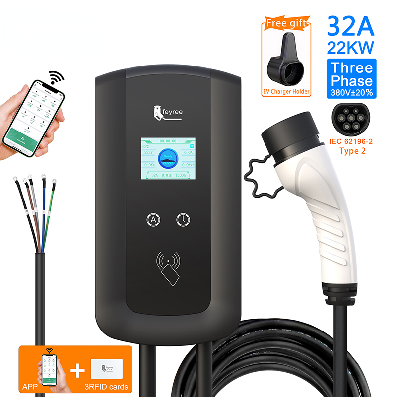 EV Charging Station Type2 Cable 32A EVSE Wallbox Electric Vehicle Car Charger Wall Mount APP Wifi Control 7KW 11KW 22KW