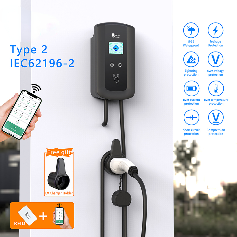 EV Charging Station Type2 Cable 32A EVSE Wallbox Electric Vehicle Car Charger Wall Mount APP Wifi Control 7KW 11KW 22KW