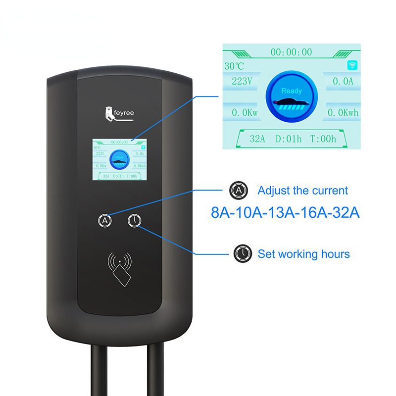 EV Charging Station Type2 Cable 32A EVSE Wallbox Electric Vehicle Car Charger Wall Mount APP Wifi Control 7KW 11KW 22KW