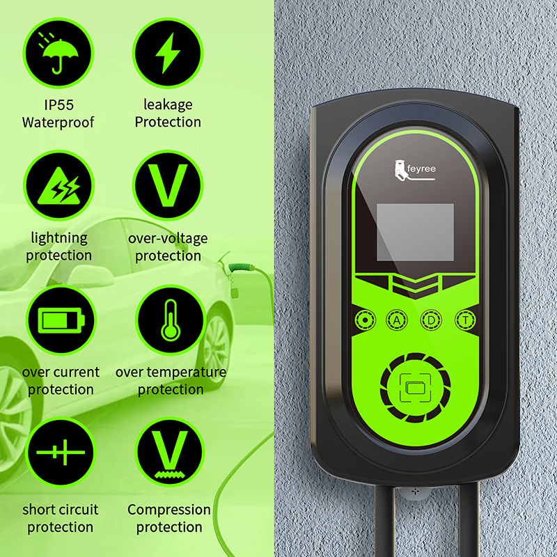 EVSE Wallbox EV Car Charger Electric Vehicle Charging Station Wall mounted 7.6KW 11KW 22KW Type2 Cable IEC62196-2 Cord