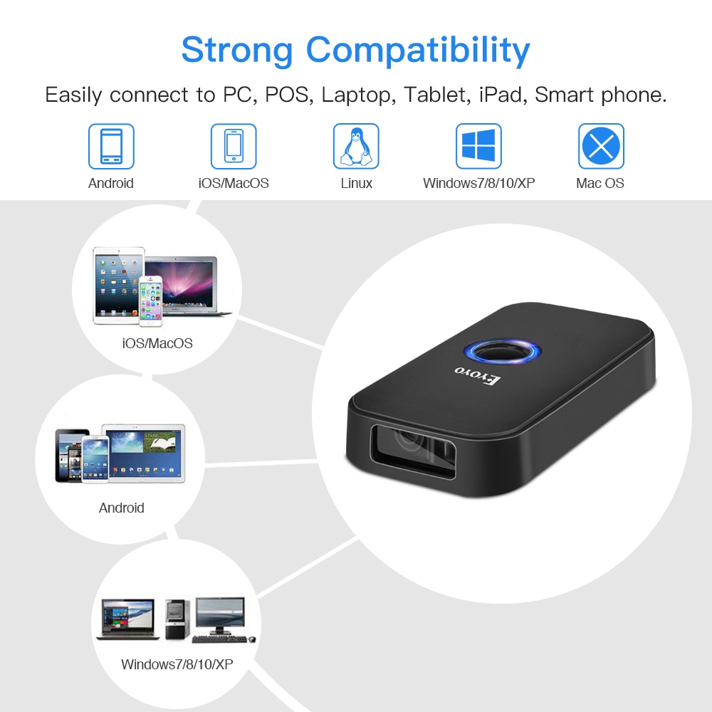 EY-009C Barcode Scanner CCD 2.4G Pocket BT Wired 3-in-1 Connection Modes Decoding Capability Mini Barcode Scanner Wireless