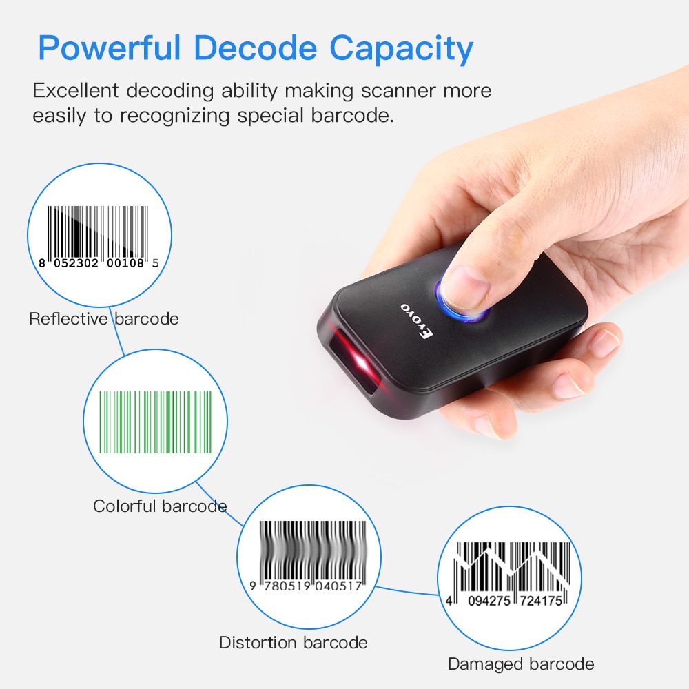 EY-009L 3-in-1 Bluetooth USB Wired&Wireless 1D Barcode Scanner Bar Code Reader for Windows Mac Android iOS Tablet Computer