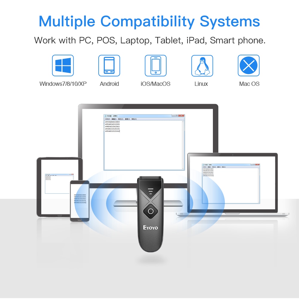 EY-015 Mini Barcode Scanner USB Wired/Bluetooth/ 2.4G Wireless 1D 2D QR PDF417 Bar code for iPad iPhone Android Tablets PC