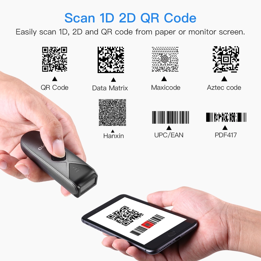EY-015 Mini Barcode Scanner USB Wired/Bluetooth/ 2.4G Wireless 1D 2D QR PDF417 Bar code for iPad iPhone Android Tablets PC