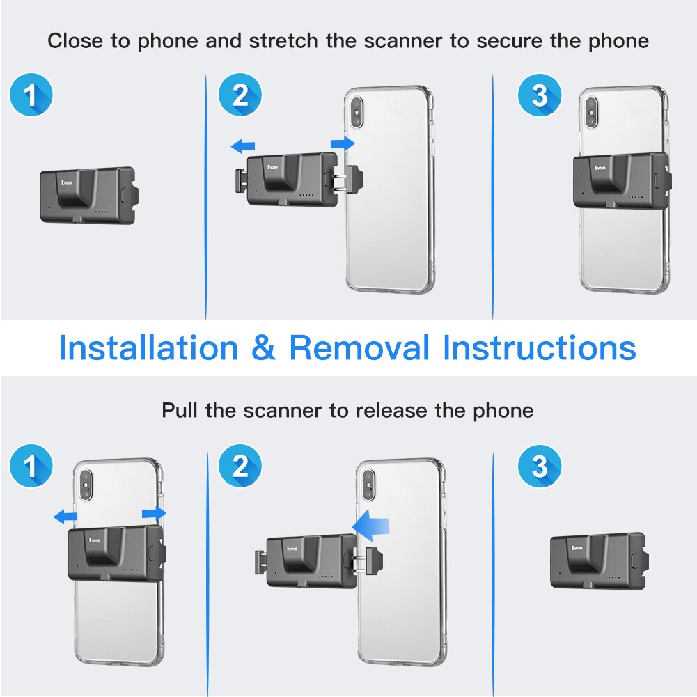 EY-022 2D Back Clip Bluetooth Barcode Scanner Phone Portable Barcode Reader Data Matrix 1D2D QR Scanner Android IOS System