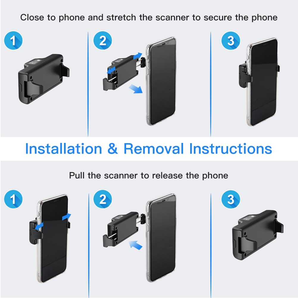 EY-022 2D Back Clip Bluetooth Barcode Scanner Phone Portable Barcode Reader Data Matrix 1D2D QR Scanner Android IOS System