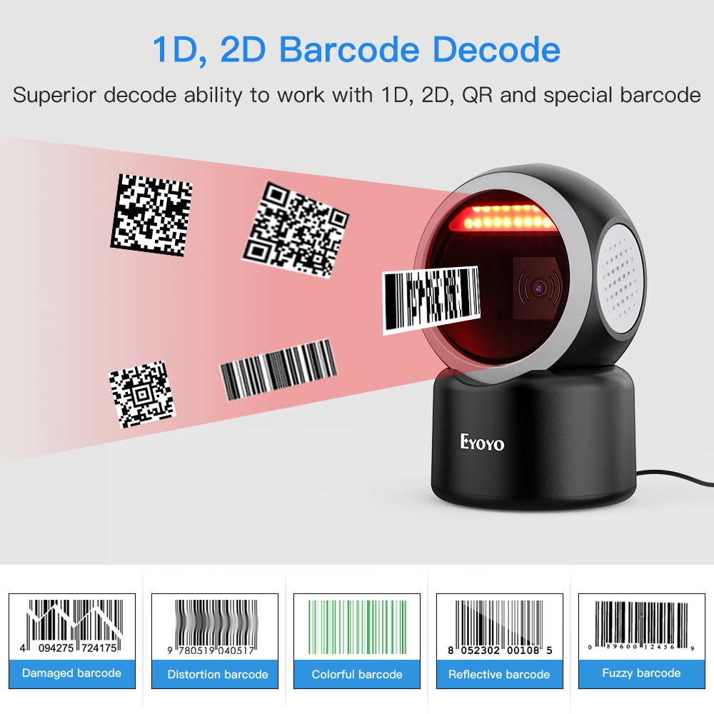 EY-3300 2D Desktop Barcode Scanner 1D QR Barcode Reader Code11 Automatic Sensing MicroPDF417 Data Matrix Platform Scanner