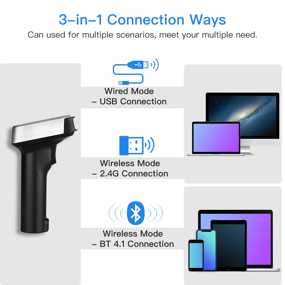 Eyoyo-1900 Wireless Barcode Scanner 1D 2.4G Portable Handheld CCD Reader For POS iPad iOS Android Tablets Or Computers PC