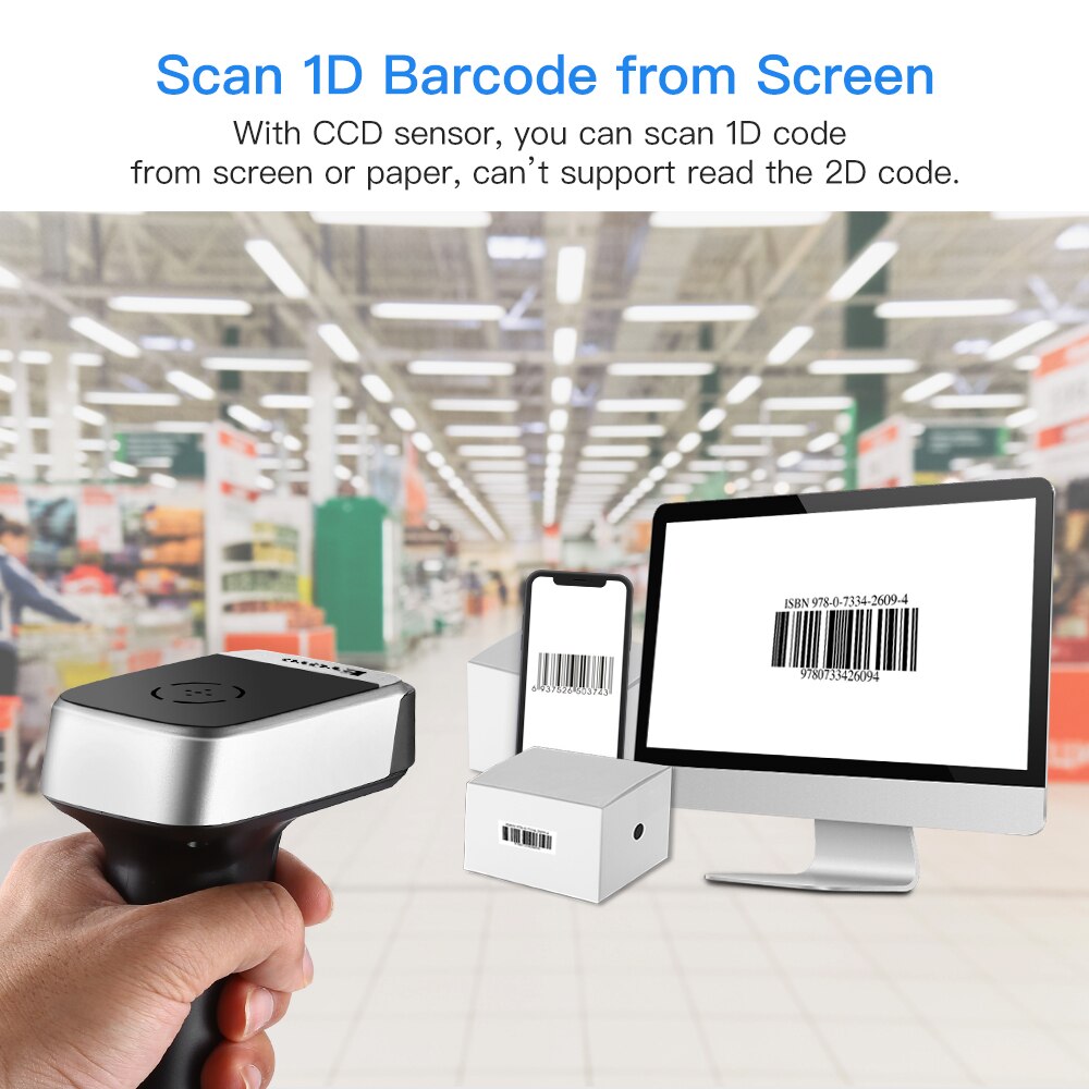 Eyoyo-1900 Wireless Barcode Scanner 1D 2.4G Portable Handheld CCD Reader For POS iPad iOS Android Tablets Or Computers PC