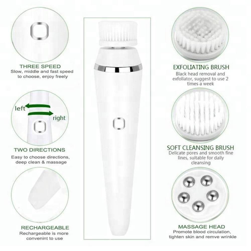 Facial Cleansing Brush Rechargeable Electric Spin Face Brush Waterproof Face Scrubber Massager with 4 Brush Heads Facial Cleaner