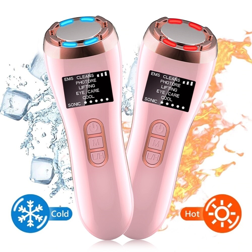 Hot Cool EMS Facial Lifting Massager Ion LED Photon Light Therapy Skin Rejuvenation Device RF Face Lift Machine Beauty Device