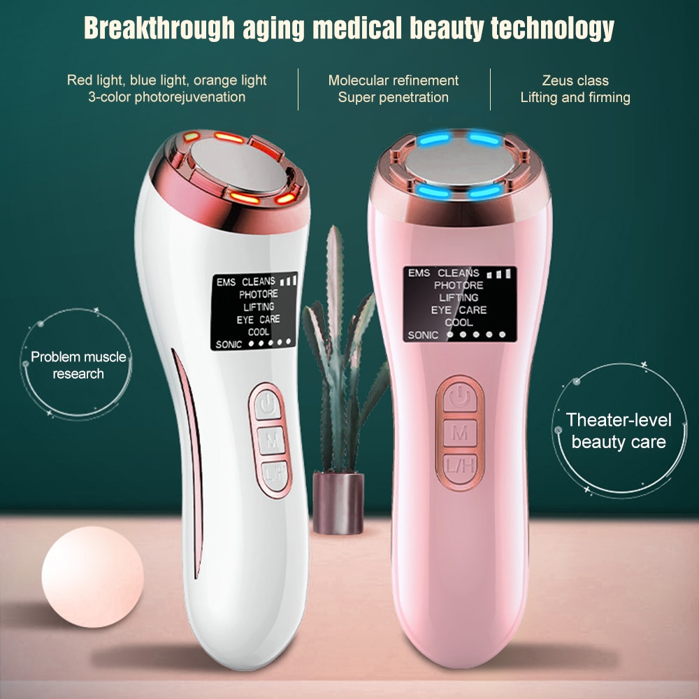 Hot Cool EMS Facial Lifting Massager Ion LED Photon Light Therapy Skin Rejuvenation Device RF Face Lift Machine Beauty Device