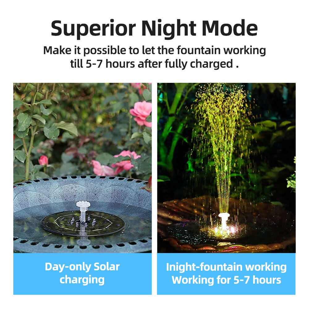 Floating Solar Water Fountain Lights Garden Waterfall Fountain Pond Bird Bath Solar Panel Powered Water Pump Garden Decoration