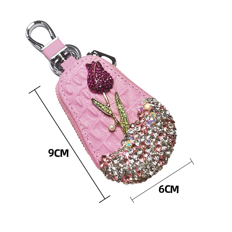 1 Pcs Flower Car Key Holder Storage Case Crystal Diamond Keychains Key Cover Remote Key Bag for BMW Lada Interior Accessories