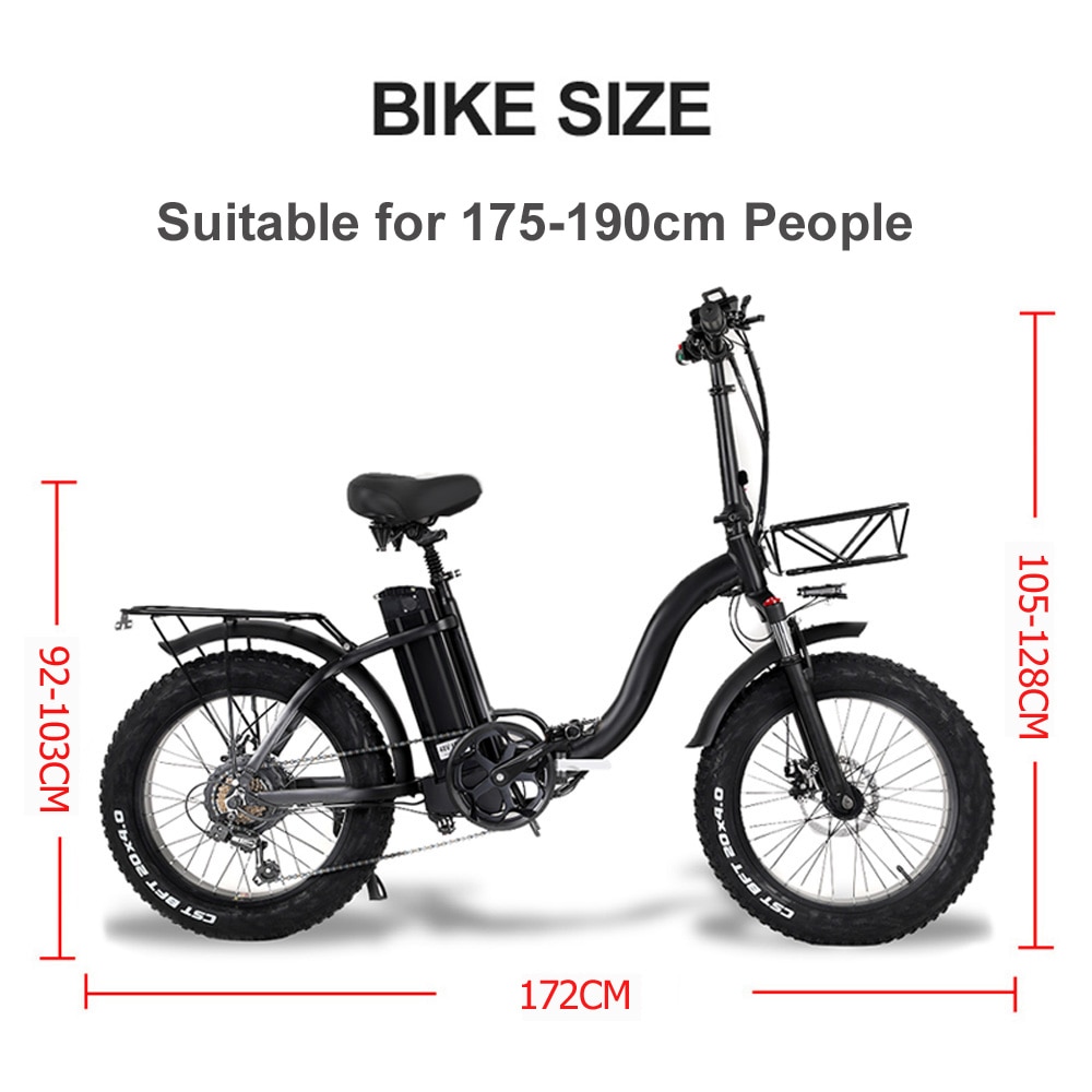 Y20 Folding E-bike Snow Bike, 750W Motor, 48V 15A/20A/24A Battery, 20 Inch Mountain Bike Fat Bike, Pedal Assist Bike with Basket