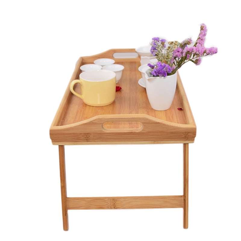 Portable Bamboo Wood Bed Tray Breakfast Laptop Desk Tea Food Serving Table Folding Leg Laptop Desk