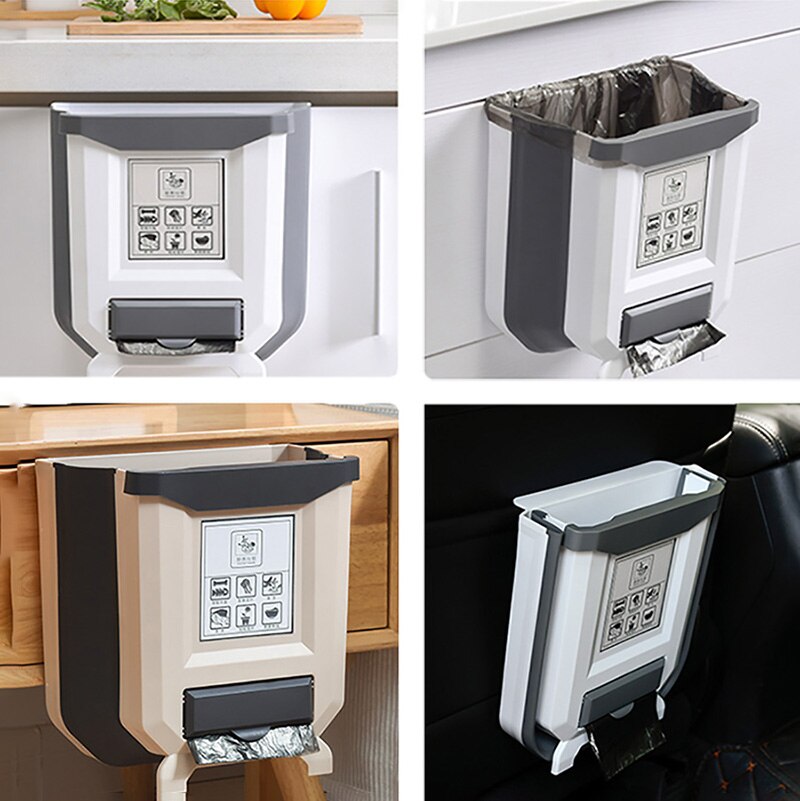 Folding Trash Can Wall-Mounted Cabinet Door Garbage Bin Car Waste Storage Dustbin Toilet Kitchen Garbage Bag Storage Box