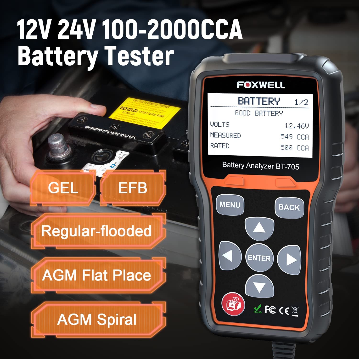 Original Foxwell BT-705 BT705 Battery Analyzer Multi-Language