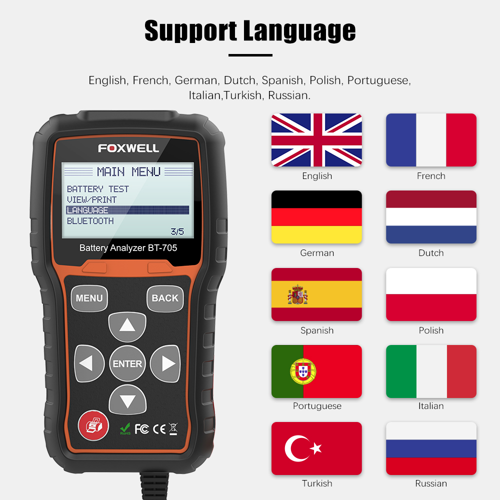 Original Foxwell BT-705 BT705 Battery Analyzer Multi-Language