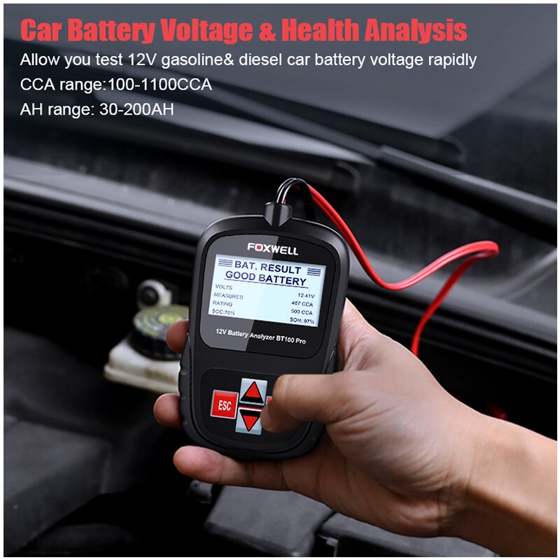 FOXWELL BT100 12V Car Battery Tester for Flooded/AGM/GEL