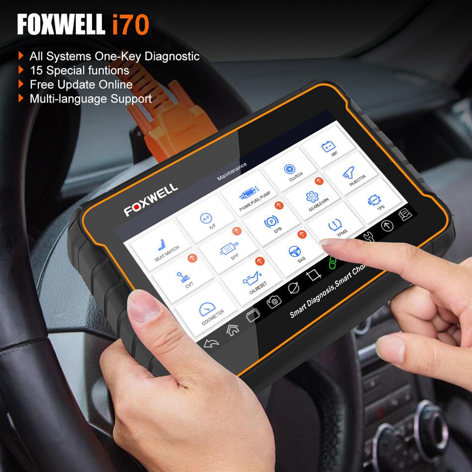 FOXWELL i70 Android Tablet Diagnostic Diagnostic Scan Tool with All System Diagnosis and 22 Services, Oil Reset, EPB, SAS, ABS Bleed DPF, BMS, Inject