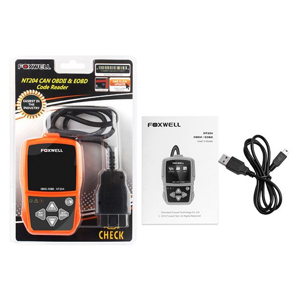 Original FOXWELL NT204 OBD2 CAN Diagnostic Tool Fault Code Reader Multi-languages Available