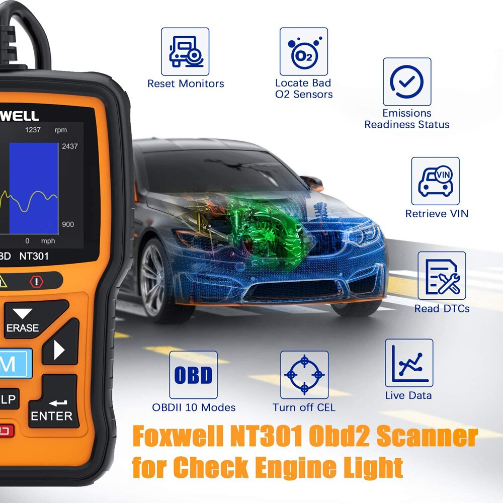 Foxwell NT301 CAN OBDII/EOBD Auto Diagnostic Scanner Code Reader Support Multi-Languages