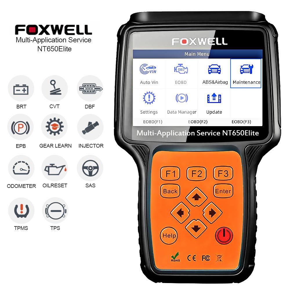 FOXWELL NT650 Elite OBD2 Automotive Scanner ABS SRS DPF Oil Reset Code Reader Professional OBD Car Diagnostic Tool OBD2 Scanner