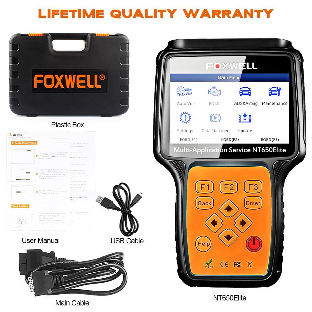 FOXWELL NT650 Elite OBD2 Automotive Scanner ABS SRS DPF Oil Reset Code Reader Professional OBD Car Diagnostic Tool OBD2 Scanner